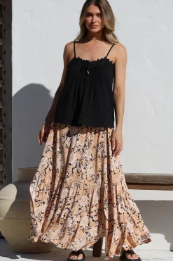 Zia Maxi Skirt - High Waisted Skirt with Tassel Waist Tie and Front Splits in Lyanna Print><noscript><img width=