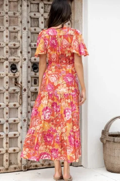 Ziggy Maxi Dress - Cap Sleeve Tiered Dress with Pull Tie Waist in Mirella Print><noscript><img width=