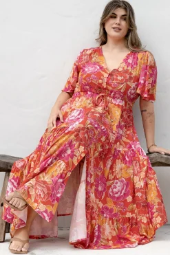 Ziggy Maxi Dress - Cap Sleeve Tiered Dress with Pull Tie Waist in Mirella Print><noscript><img width=