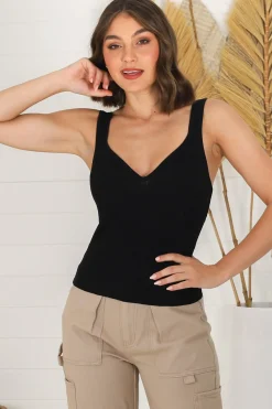 Zoey Ribbed Top - Sweetheart Neckline Ribbed Top in Black>Salty Crush Hot