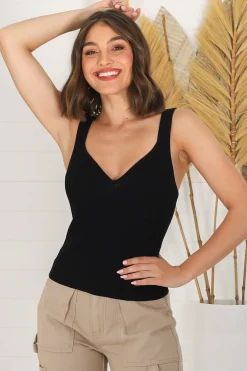 Zoey Ribbed Top - Sweetheart Neckline Ribbed Top in Black><noscript><img width=