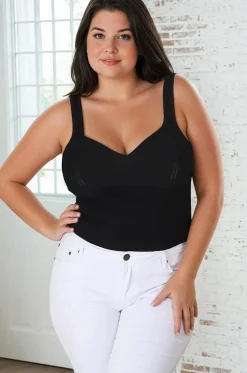 Zoey Ribbed Top - Sweetheart Neckline Ribbed Top in Black><noscript><img width=